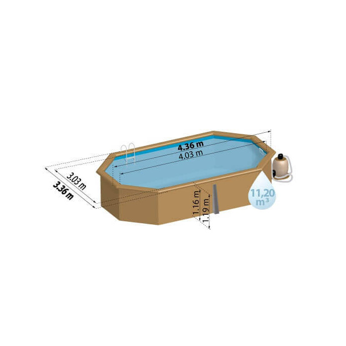 Piscine hors sol bois Grenade 2 - 436 x 336 H117 cm