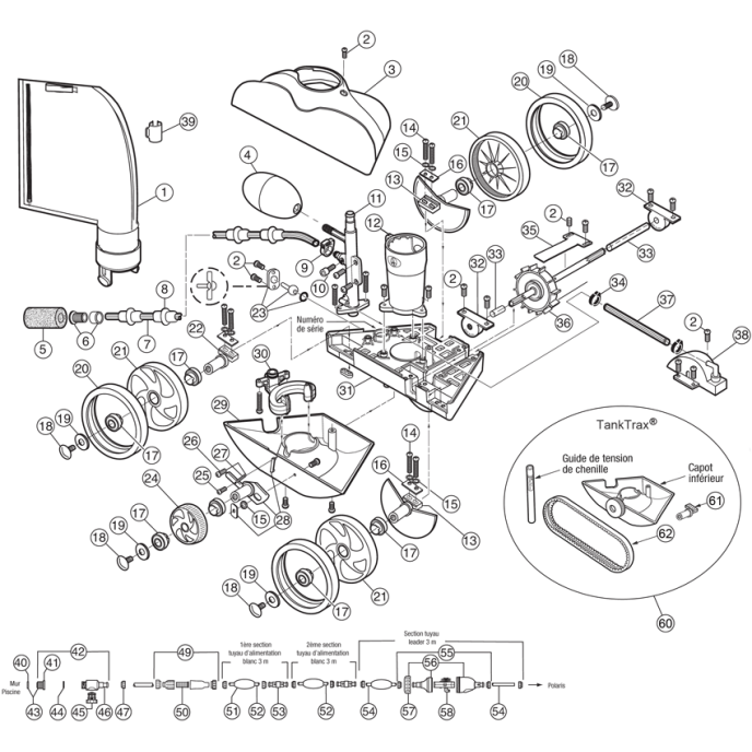 Tuyau d'alimentation blanc 3 mètres avec flotteurs - Polaris 180/280/380/Vs - 9-100-3104