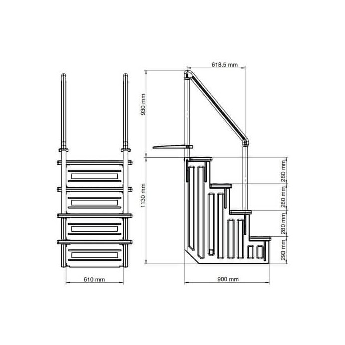 Escalier synthétique pour piscine - 4 marches