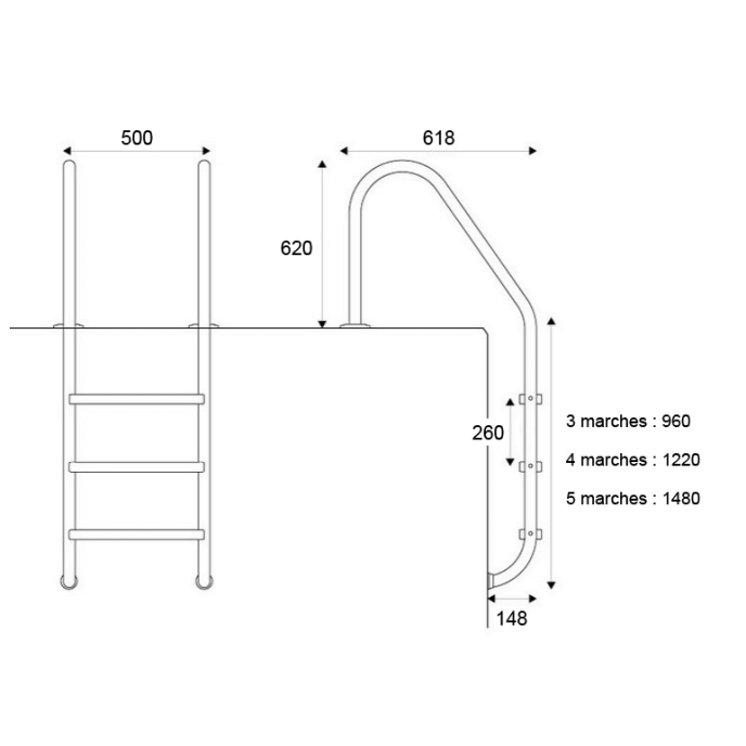 Echelle 3 marches pour piscine enterrée