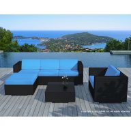 Salon de jardin en résine tressée noir et bleu - 5 places - COPACABANA