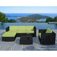 Salon de jardin en résine tressée noir et vert - 5 places - COPACABANA
