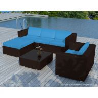 Salon de jardin en résine tressée chocolat et bleu - 5 places - COPACABANA