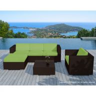 Salon de jardin en résine tressée chocolat et vert- 5 places - COPACABANA
