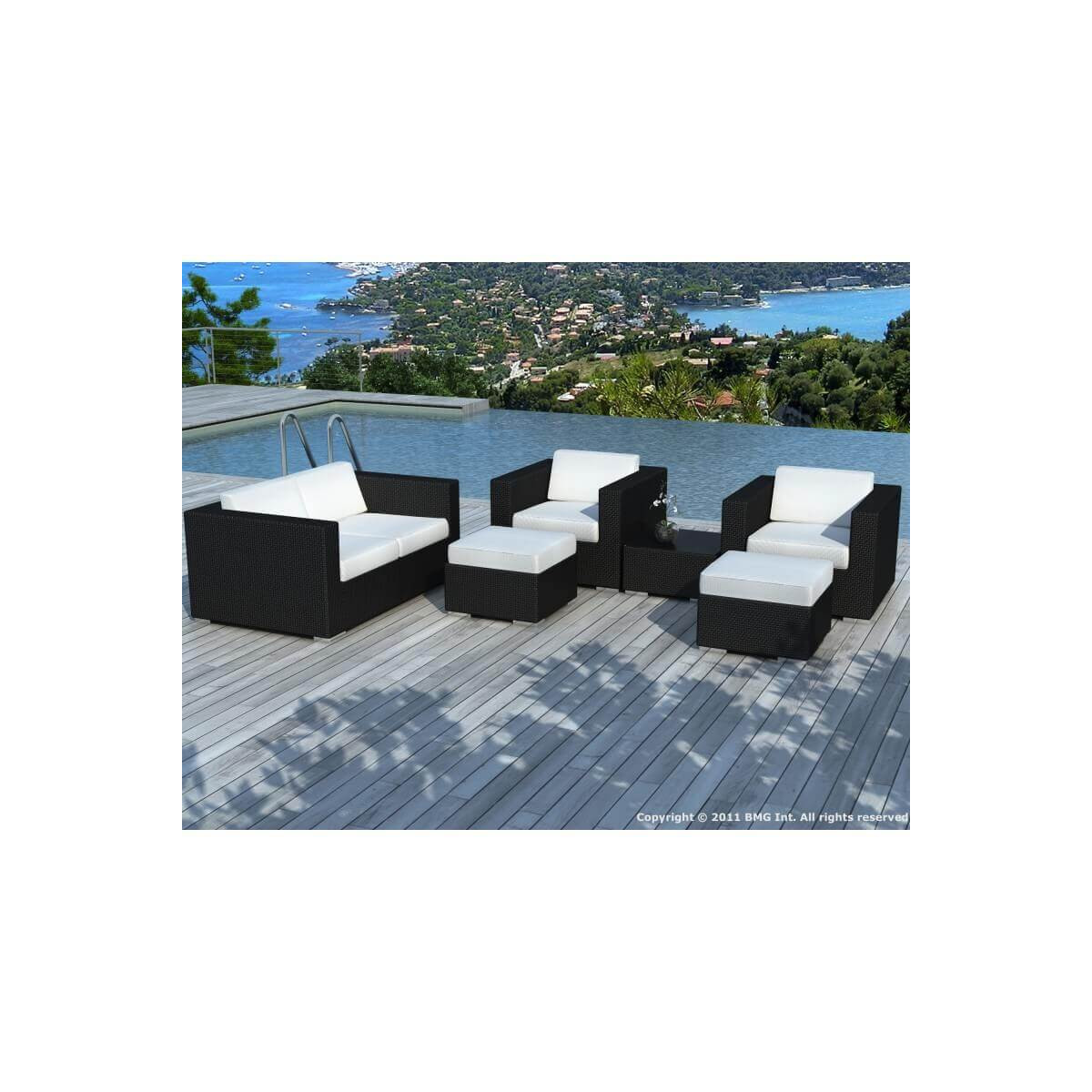 Salon de jardin en résine tressée noir et blanc- 6 places - MyPiscine