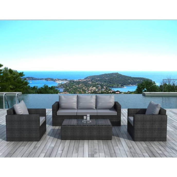 Salon De Jardin En Résine Tressée Noir Et Gris 5 Places Napoli