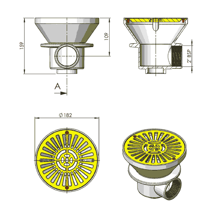 Bonde de fond Ø170 mm ABS pour piscine béton