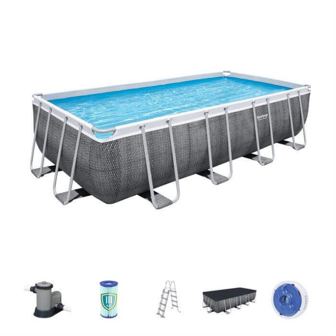 Piscine tubulaire 549 x 274 x H122 cm - Power Steel imprimé rotin