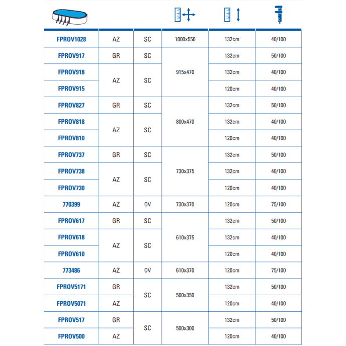 Liner piscine Gré ovale 1000 x 550 x H.132 cm - Rail d'accroche - Bleu