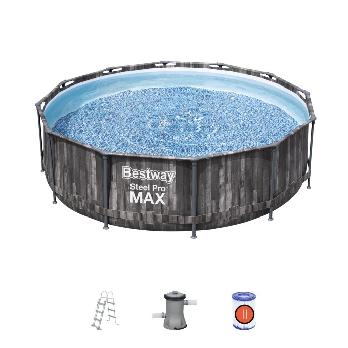 Piscine tubulaire Bestway ronde Ø 3,66 x 1,00 m Steel Pro Max - Bois Rustique