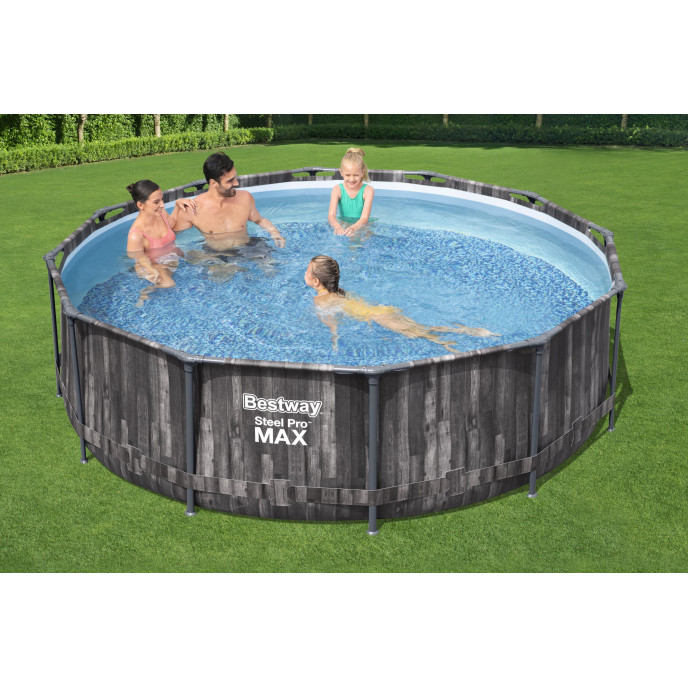 Piscine tubulaire Bestway ronde Ø 3,66 x 1,00 m Steel Pro Max - Bois Rustique