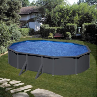 Piscine acier Gré ovale Antracita 5,27 x 3,27 x H.132 cm - Filtre à sable