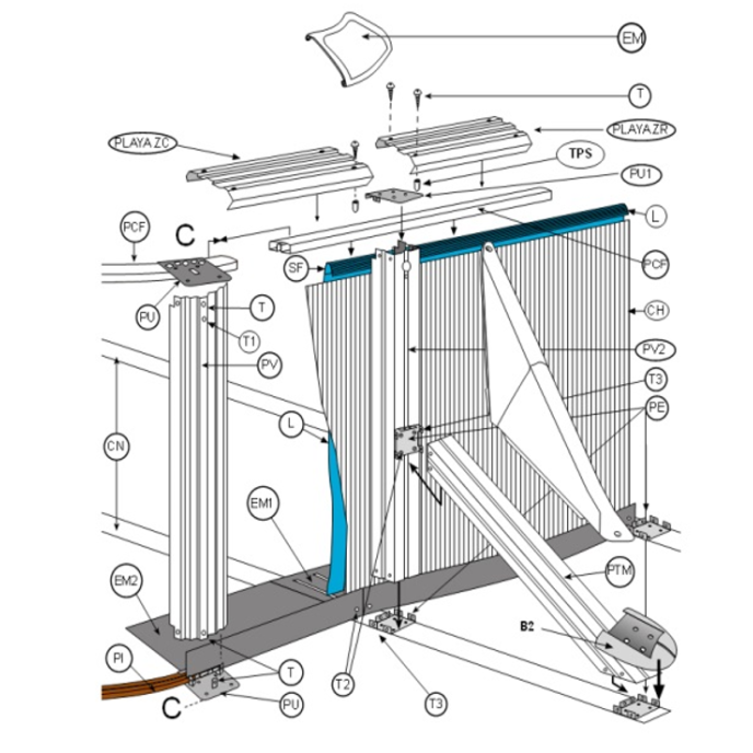 Cache platine margelle souple droit "EM.ZR" piscine hors sol métal (Gré)