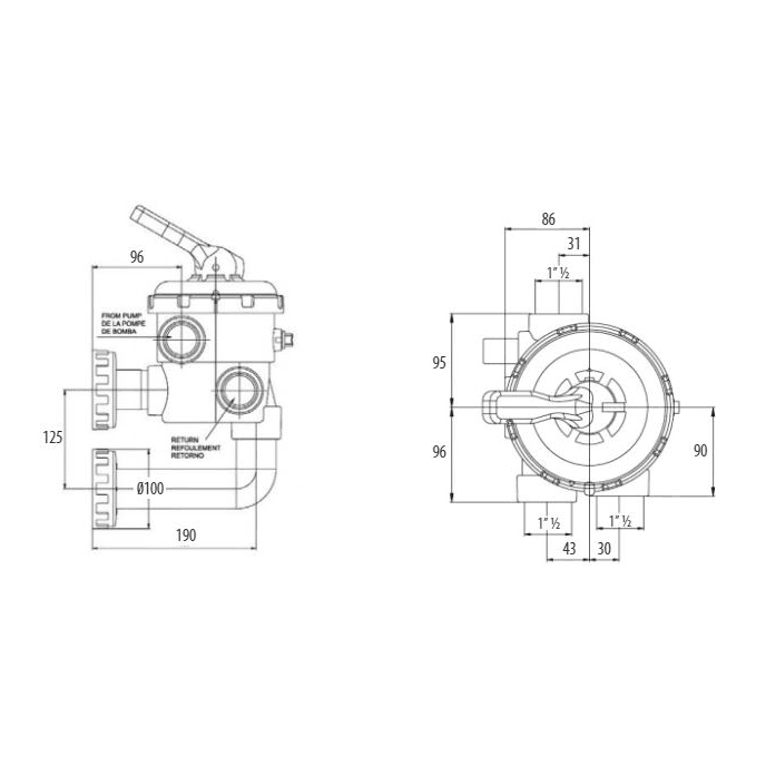 Vanne multivoies AstralPool 1"1/2 Side