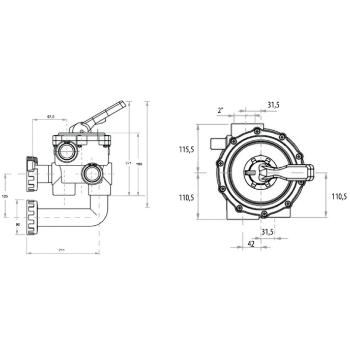 Vanne 6 voies Astralpool Classic 1"½ Side