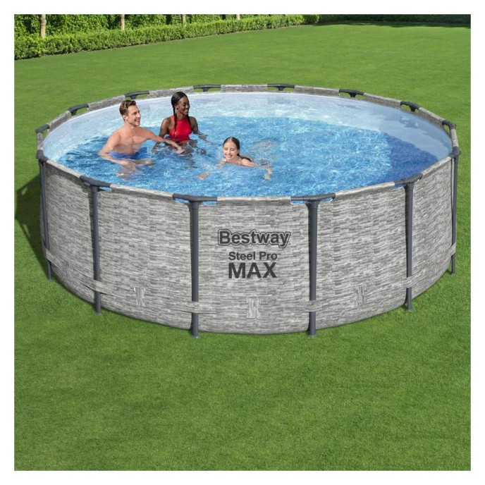 Piscine tubulaire Bestway ronde Ø 4,27 x 1,22 m Steel Pro Max - Motif pierres grises