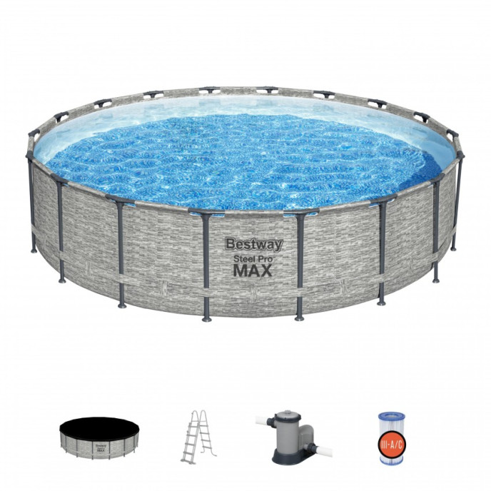 Piscine tubulaire Bestway ronde Ø 4,27 x 1,22 m Steel Pro Max - Motif pierres grises