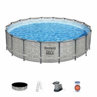 Piscine tubulaire Bestway ronde Ø 4,88 x 1,22 m Steel Pro Max - Motif pierres grises