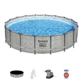 Piscine tubulaire Bestway ronde Ø 4,88 x 1,22 m Steel Pro Max - Motif pierres grises