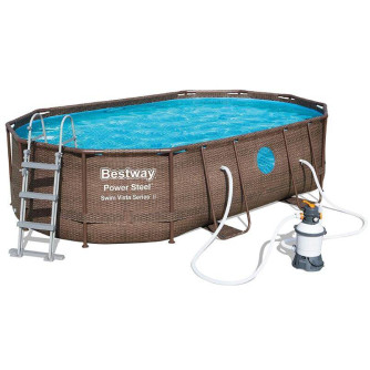 Piscine tubulaire Bestway ovale 4,88 x 3,05 x 1,07 m Power Steel Vista (Filtre à sable) Marron