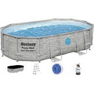 Piscine tubulaire rectangulaire 4,88 x 2,44 x 1,22 m aspect résine tressée  POWER STEEL de Bestway : TRIGANO Store