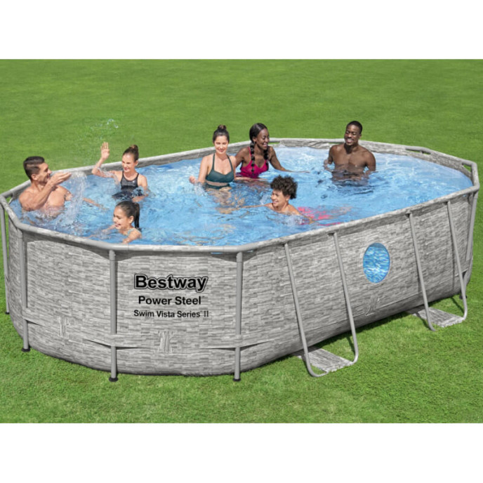 Piscine tubulaire Bestway ovale 4,88 x 3,05 x 1,07 m Power Steel Vista (Filtre à sable)