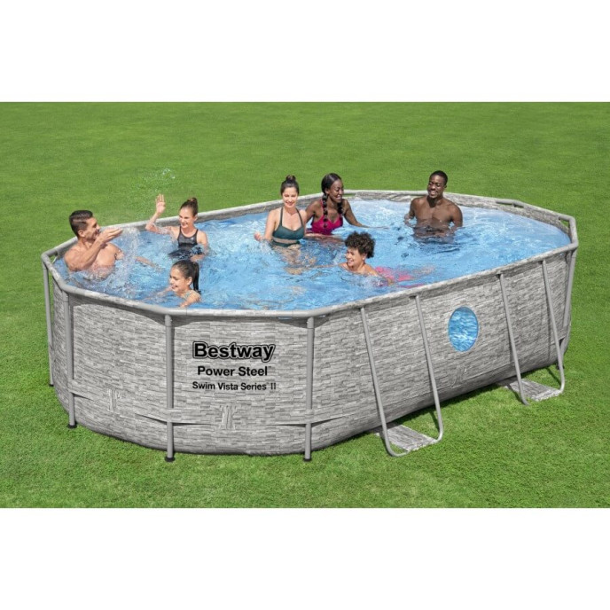 Piscine tubulaire Bestway ovale 4,88 x 3,05 x 1,07 m Power Steel Vista (Filtre à sable)