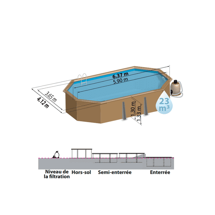 Piscine bois Safran 637 x 412 x H 133 cm