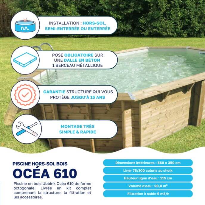 Piscine bois Océa 610 x 400 x H 130 cm