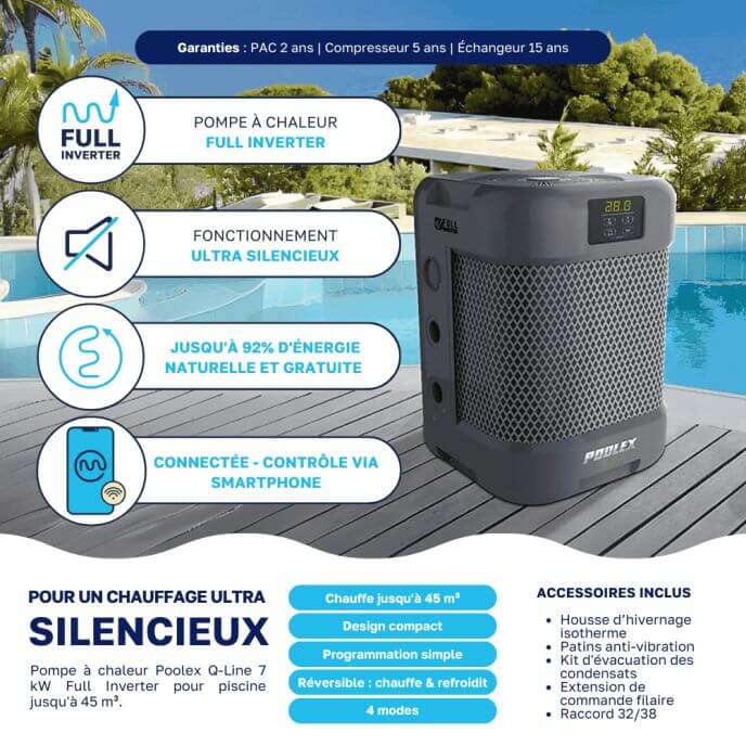 Pompe à chaleur Poolex Q-Line 7 kw Full Inverter