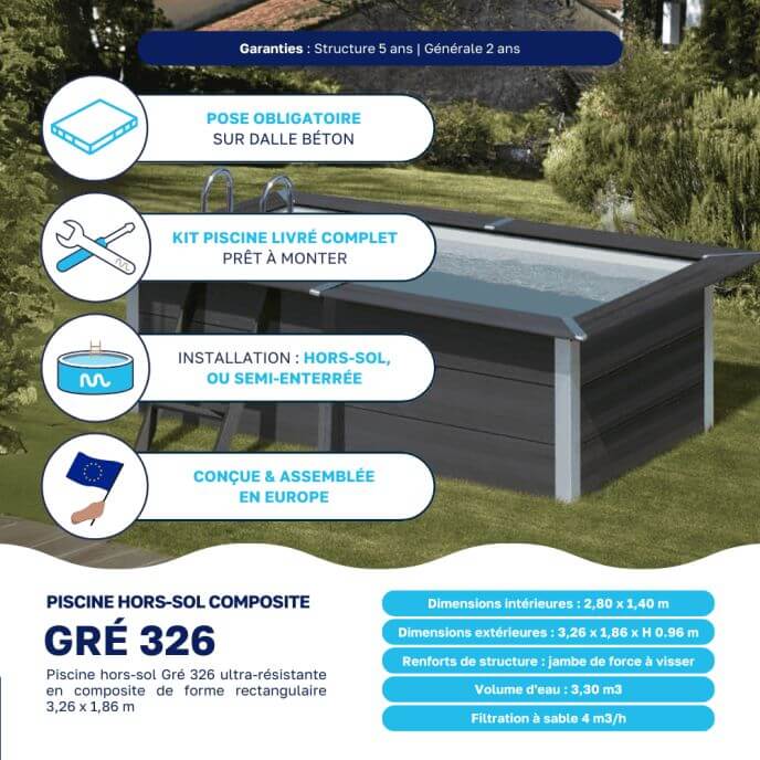 Piscine composite Gré 326 x 186 x H 96cm