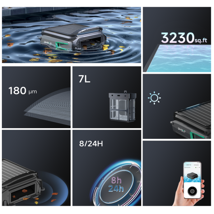 Skimmer flottant connecté Wybot F1 avec recharge solaire