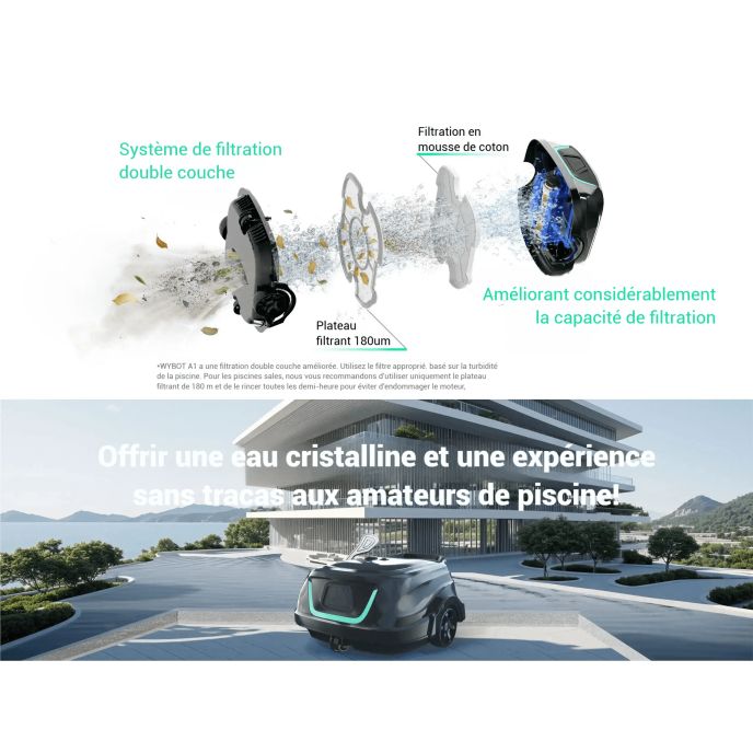 Robot piscine sans fil Wybot A1 pour piscine hors sol