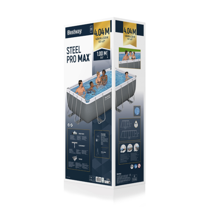 Piscine Bestway tubulaire rectangulaire Steel Pro MAX - 404 x 201 x H 100 cm (Filtre à cartouche)