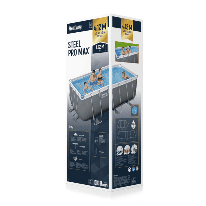 Piscine Bestway tubulaire rectangulaire Steel Pro Max - 412 x 201 x H 122 cm (Filtre à cartouche)