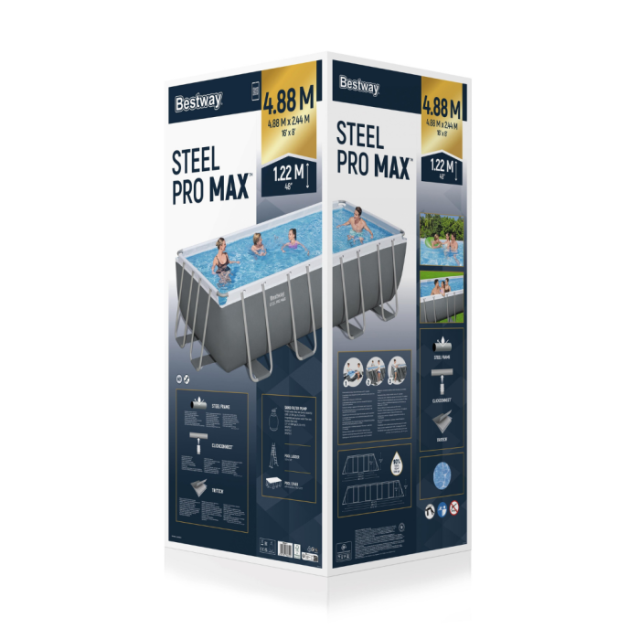 Piscine Bestway tubulaire rectangulaire Steel Pro Max - 488 x 244 x 122 cm (Filtre à sable)
