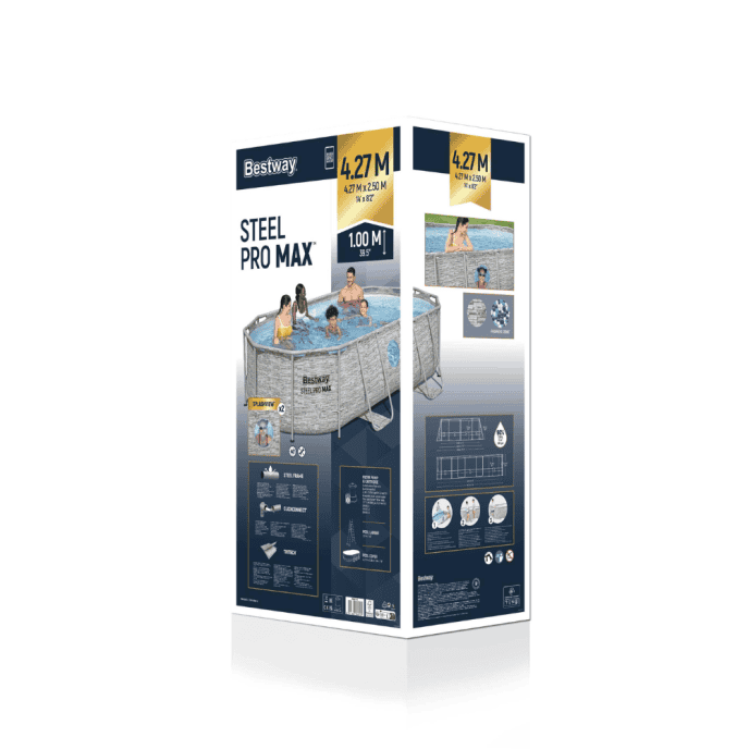 Piscine Bestway tubulaire ovale Steel Pro MAX Splashview - 427 x 250 x H 100 cm (Filtre à cartouche)