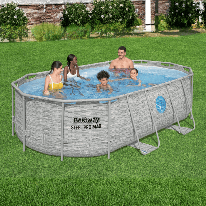 Piscine Bestway tubulaire ovale Steel Pro MAX Splashview - 427 x 250 x H 100 cm (Filtre à cartouche)