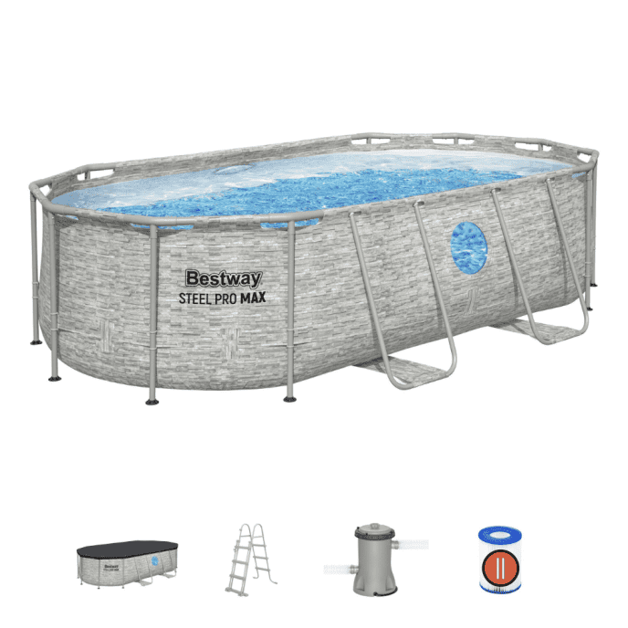 Piscine Bestway tubulaire ovale Steel Pro MAX Splashview - 427 x 250 x H 100 cm (Filtre à cartouche)