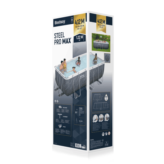 Piscine Bestway tubulaire rectangulaire Steel Pro MAX - 412 x 201 x H 122 cm (Filtre à cartouche)