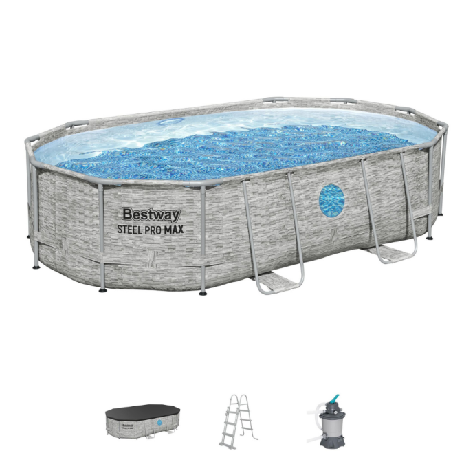 Piscine tubulaire ovale Power Steel Vista - 488 x 305 x 107 cm (+Filtre à sable)