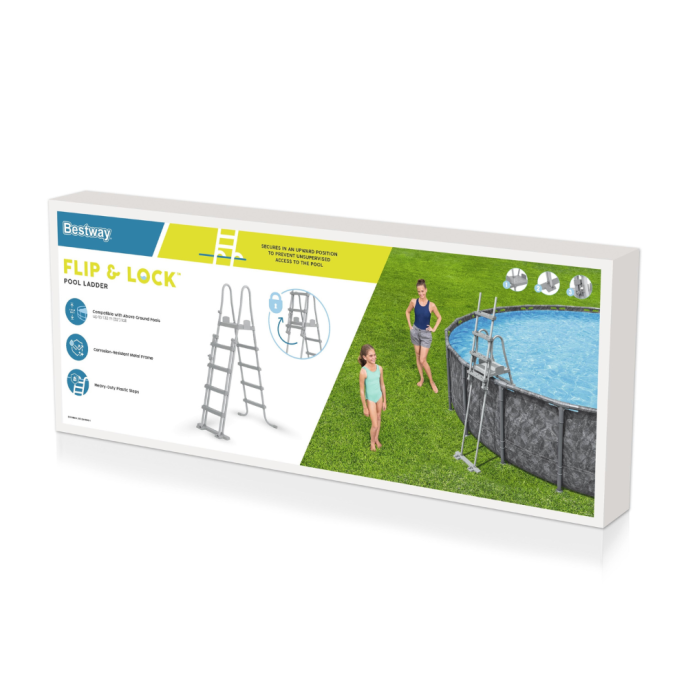 Echelle de sécurité 2 x 4 marches avec plateforme pour piscine hauteur 132 cm