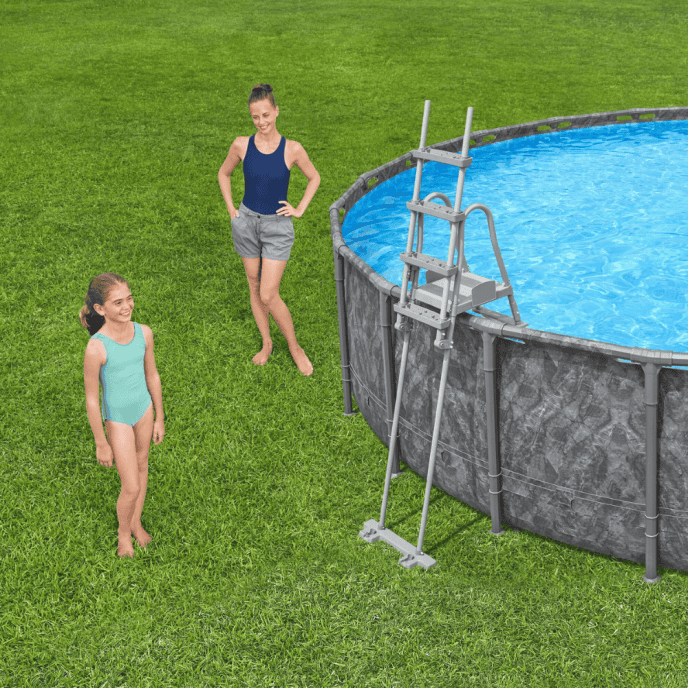 Echelle de sécurité 2 x 4 marches avec plateforme pour piscine hauteur 132 cm