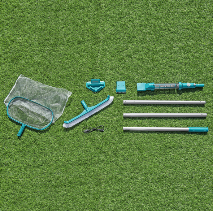 Kit d’entretien de piscine avec aspirateur et épuisette