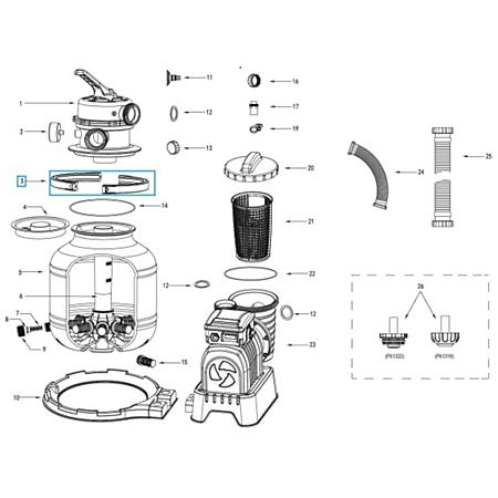 Collier de serrage pour filtres à sable Bestway 3,785l - 5,678 - 8,327 - 11,355 m3/h (ref 58515 - 58497 - 58499 - 58486)