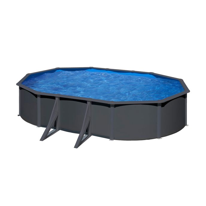 Piscine Gre acier ovale Antracita - 744 x 399 x H 132 cm (Filtre à sable)