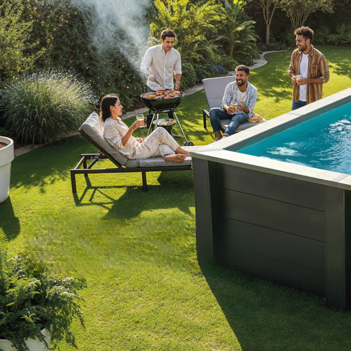 Piscine Gre composite carrée - 315 x 315 x H 96 cm (Filtre à sable)