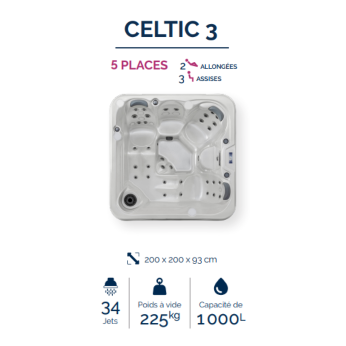 Pack spa rigide Celtic 3 avec pompe à chaleur