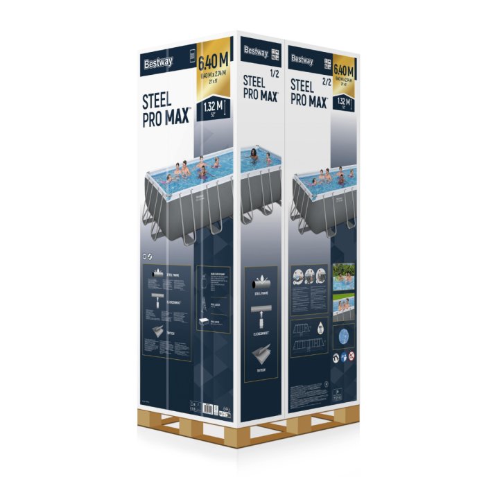Piscine Bestway tubulaire rectangulaire Steel Pro Max - 640 x 274 x H 132 cm (Filtre à sable)