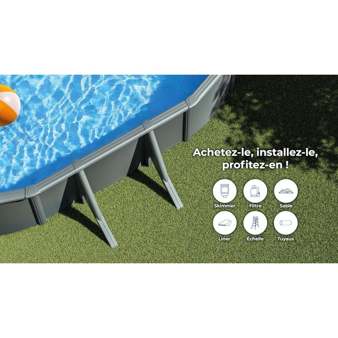 Piscine Gre acier ovale Antracita - 527 x 327 x H 132 cm (Filtre à sable)